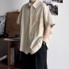 b东日系男装日潮复古拼色短袖，衬衫男夏季宽松休闲中性工装衬衣男