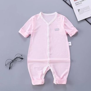 新生婴儿连体衣薄款莫代尔，睡衣5个月男女宝宝衣服，夏天长袖空调服