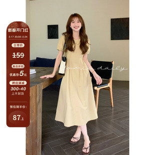 哟米YOMI 法式浪漫连衣裙女小个子夏季收腰显瘦高端气质棉麻长裙