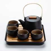 高档高档黑陶茶具日式简约提梁壶干泡茶盘便携包办公室家用粗陶禅