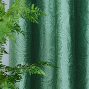 美式墅卧室书房落地窗，飘窗奢华火腿花纹，绿色绒布压胶窗帘
