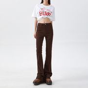 rtrx秋冬牛仔裤女身材，高腰微喇裤显瘦长裤，棕色咖色小个子