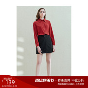 ylleelly衣衫妙影红色衬衫，女2024夏季长袖，薄款职场雪纺上衣