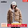 guuka卡其色麂皮绒棉衣，男冬季潮美式复古高领，棉服大贴袋外套宽松