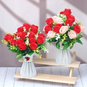 仿真花假花红玫瑰餐桌卧室，客厅装饰品摆设花，创意摆件绢布花塑料花