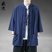 夏季中国风亚麻短袖唐装，男复古五分袖，汉服棉麻居士服大码半袖茶服
