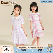 pawinpaw卡通小熊童装，夏季女童学院风格纹印花连衣裙