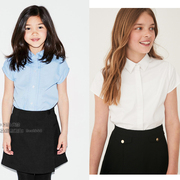 英国next女童可亲子，白色蓝色灯笼袖，衬衫学生制服短裤裙裤