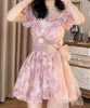 重工花朵公主裙粉色芭蕾舞蓬蓬，裙子复古洛丽塔，连衣裙网纱蝴蝶结裙