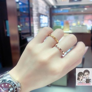 香港六福珠宝18k玫瑰金卡家同款戒指小素圈love，对戒闺蜜戒