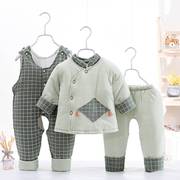 婴儿棉衣套装新生儿衣服，秋冬季棉袄加厚0-1岁男女，3宝宝冬装三件套