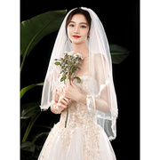 新娘婚纱头纱白色结婚主题蕾丝蓬蓬短款甜美森系超仙旅拍道具领证
