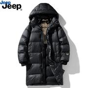 吉普jeep羽绒服男士冬季中长款防寒连帽羽绒衣，鸭绒加厚保暖外套男
