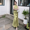 新中式改良提花长旗袍女夏季复古无袖高个子显瘦气质鱼尾裙连衣裙