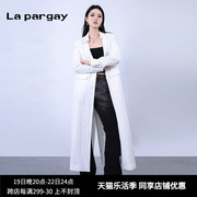 纳帕佳法式尖领深V超长外套2024早春女式白色个性设计感上衣
