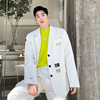 春秋韩国ins网红白色小西装，男个性时尚，贴标设计感韩版炸街西服潮