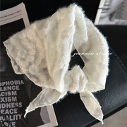 设计感三角蕾丝巾少女春夏法式装饰拍照包头巾黑白气质小丝巾领巾