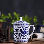 2024景德镇陶瓷办公杯青花带盖茶杯老板杯家用创意骨瓷杯商务