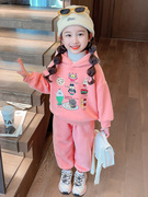 女童加绒套装宝宝秋冬装韩版休闲儿童加厚卫衣运动4五6岁女孩衣服