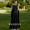 优雅姿态maisonx.u|高定设计师品牌，黑色精工蕾丝法式连衣裙