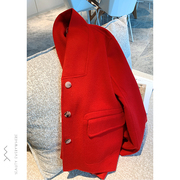 不支持退换货 法式宝石红短款双面羊绒大衣女气质小个子秋冬外套