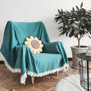 单人沙发盖布套罩垫皮沙发巾全盖毯ins风通用防猫抓简约现代绿色
