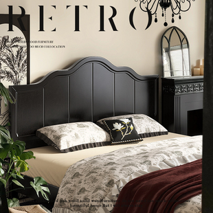 法式复古床黑色1.5m1.8m双人床现代简约美式实木床中古风主卧婚床