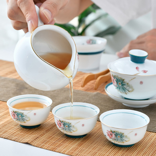 潮汕泡茶陶瓷盖碗茶海功夫茶杯客厅家用办公室会客青花瓷茶具套装