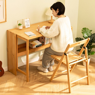 折叠书桌电脑桌子办公桌，学生家用小型台式实木，卧室工作台床边写字