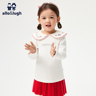 allolugh阿路和如童装，2024春季女童t恤中小童，可爱全棉长袖
