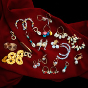 复古风小众设计耳饰古风中国风，夸张个性耳环，贝壳珍珠民族风男女