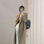 日本卡其色西装外套大衣女，秋季气质高级感中长款西服
