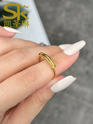 黄金推拉戒指999足金素圈指环可调节时尚光面纯金食指戒女款