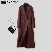 bxv紫色双面羊绒大衣女，中长款2023秋季品牌，双面呢羊毛外套潮