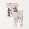女童粉红兔子短袖t恤打底裤套装夏季宝宝，纯棉上衣长裤两件套休闲