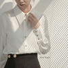 白色小尖领缎面衬衫女长袖设计感小众上衣2023春秋OL气质职业衬衣