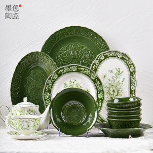 墨色法式陶瓷碗盘碗碟高级感米饭碗汤碗面碗小碗2023浮雕餐具