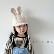 儿童护耳帽秋冬季超萌可爱兔耳朵系带防风帽子宝宝冬天保暖套头帽