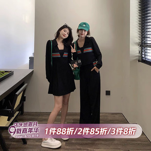 张大人大码女装胖妹妹mm显瘦小黑裙气质连衣裙闺蜜套装两件套春装