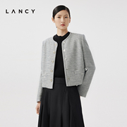 LANCY/朗姿春季黑白条纹小香风外套短圆领高级法式上衣女