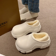厚底棉拖鞋女2024冬季室内外穿防水加绒保暖增高防滑包跟棉鞋