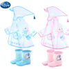 迪士尼儿童雨衣女童幼儿园学生透明雨披艾莎公主，雨鞋套装小孩防水