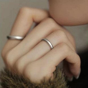 S990足银戒指男女可调节简拉磨砂情侣对戒纯银小众高级感指环时尚
