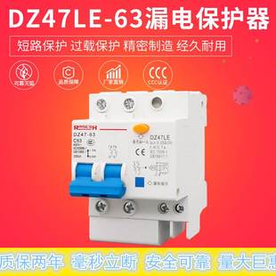 DZ47LE二相漏电断路器保护开关家用两相双匹漏电保护2p空开带漏保