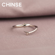 chinse海豚戒指纯银简约指环时尚，个性冷淡风，开口戒小众设计饰品女