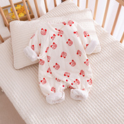 新生婴儿衣服秋冬季夹棉哈衣薄棉，满月宝宝连体衣红色和尚服拜年服