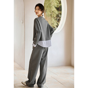 XWI/欣未假两件条纹拼接套装女2023年秋季休闲卫衣裤子两件套