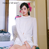 MasionWester2024春夏女装气质白色浪漫玫瑰重工花朵系带衬衫