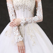 婚纱袖套白色手套蕾丝长款缎面，冬季超仙露指森系，新娘结婚礼服加厚