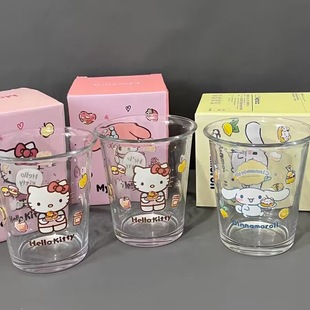 kt凯蒂猫玻璃水杯可爱卡通翻口牛奶，杯韩国ins风情侣家用咖啡杯子